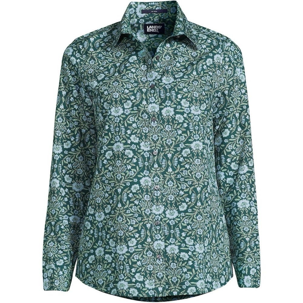 Lands’ End Petite 16P Button Shirt Balsam Green Floral No Iron Long Sleeve Shirt - Picture 2 of 3